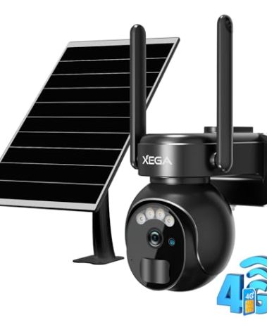 Xega 4G LTE Security Camera No WiFi with SIM Card 2K Super HD Solar Powered Wireless Outdoor 4G Security Camera PIR Motion Sensor Night Vision 2 Way Talk 【Built in SIM Card】