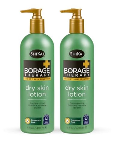 ShiKai Borage Therapy Dry Skin Lotion Moisturizer (16oz, Pack of 2) Unscented Skincare | Hydrating Lotion for Eczema, Dry Hands & Body | With Oatmeal, Shea