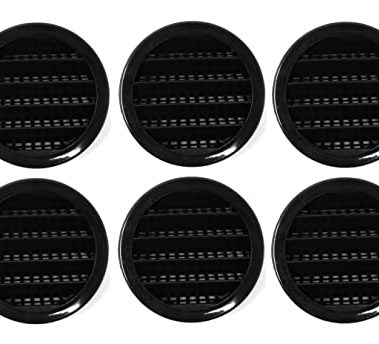 2" Round Plastic Louver Soffit Air Vent Reptile Screen Grille Cover Multiple Colors/Quantities (6, Black)