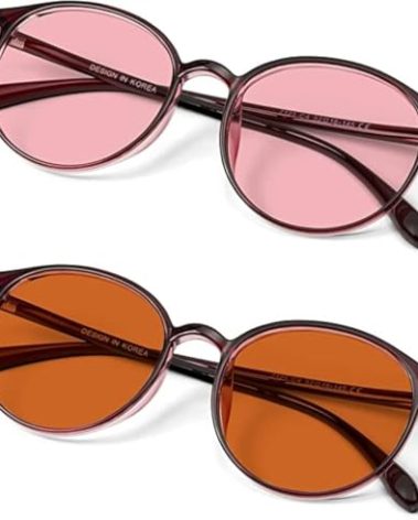 BRADDELL Indoor FL-41 Rose & Outdoor FL-60 Brown Tinted Migraine Light Sensitivity Glasses for Fluorescent LED Glare, Photophobia and Computer Usage