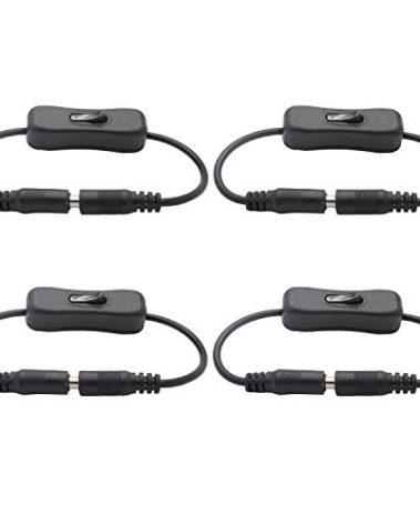 TronicsPros 4pcs LED Strip Light Inline On/Off Switch Cable DC Jack 5.5x2.1mm Male to Female Connector, DC Jack Switch, LED Tape Connector, 12V Inline Rocker Switch DC Power Adapter Connector, 12inch