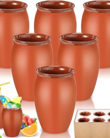 Gejoy 6 Set 20 oz Cantaritos De Barro Mexicanos Cantaritos Shooters Pottery Taco Tuesday Mexican Clay Cup Fiesta De Barro Mexicanos Cocktail Cups Cocktail Glasses for Tequila Margaritas Mojitos