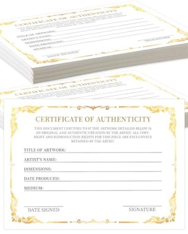 24 Pieces 5 x 7 Inch Certificate of Authenticity Gold Foil Premium Certificates for Valuations Collectibles and Artwork Gifts for Artists Artisans Handicraft Worker