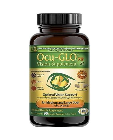 Ocu-GLO PB Vision Supplement for Medium & Large Dogs – Easy to Administer Powder Blend with Lutein, Omega-3 Fatty Acids, Grape Seed Extract & Antioxidants to Promote Eye Health, 90ct Powder Capsules