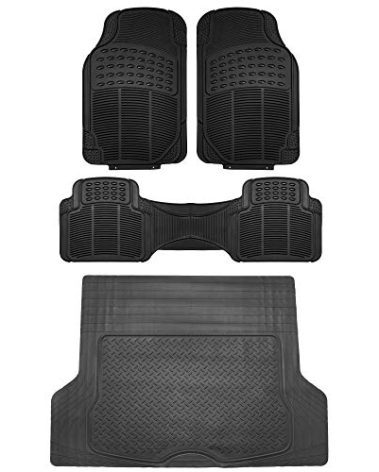 FH Group Climaproof™ Trimmable Non-Slip Vinyl Floor Mats Full Set - Universal Fit for Cars Trucks and SUVs (Black) F11306 + F16400