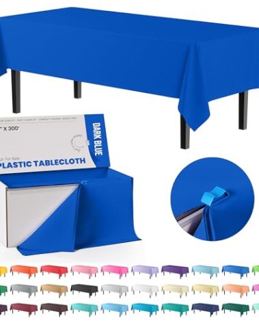 Exquisite Dark Blue Plastic 54x300 inches Rectangular Tablecloth Roll with Built-in Cutter - 300 Feet, All-Season, 1 Count