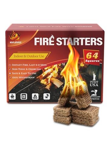 Nvkrvks Fire Starter, Easy-Burning Fire Starter Squares for Wood Stoves, Campfires, Grill Pit and Fireplace, Natural & Waterproof BBQ Fire Starters, 64 Mini Square