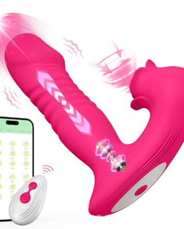 Thrusting Dildo Sucking Vibrator Rose Sex Toys for Women– Upgraded Sex Stimulator with 9 Sucking &Thrusting Vibrating Modes,G Spot Clit Nipple Wearable Vibrator (Red Rose)