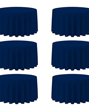 BRILLMAX 6 Pack Navy Blue Round Tablecloths 120 Inch - Circle Bulk Linen Polyester Fabric Washable Table Cloth Covers for Wedding Reception Banquet Birthday Party Buffet Restaurant
