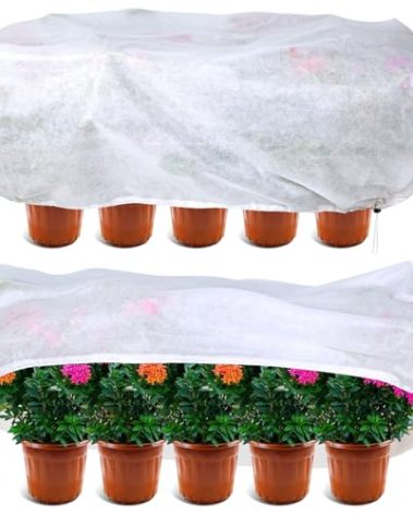 KQYSLXG 2 Pcs Plant Frost Cover, Rectangular Planter Plant Winter Frost Blanket with Drawstring, Garden Netting for Garden Protection, Raised Beds in Winter Damaged Bark(59 * 15.7 * 17.7 INCH)