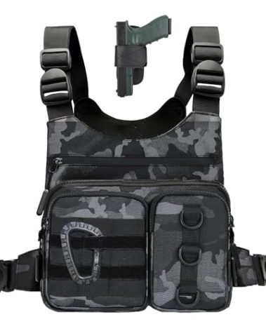 Criuage Outdoor Sports Chest Bag for Men Women, Large Capacity Running Vest Rig with Water Bottle Pocket, Comfort Hands Freely EDC Chest Pack for Hiking,Cycling,Travelling (Camo)