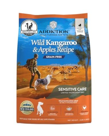 Addiction Wild Kangaroo & Apples Dry Dog Food - Limited Ingredient, Novel Protein for Dogs with Allergies, Grain-Free - Support Muscle Development & Manage Weight - Made in New Zealand 4lb