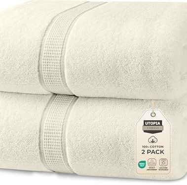 Utopia Towels Luxurious Jumbo Bath Sheet 2 Piece, 600 GSM, 35 by 70 Inches, 100% Ring Spun Cotton, Highly Absorbent and Quick Dry Extra Large Bath Towel, Super SoftTowel, Ivory