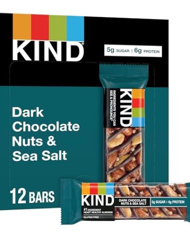 KIND Nut Bars, Dark Chocolate Nuts and Sea Salt, Healthy Snacks, Gluten Free, Low Sugar, 6g Protein, 12 Count