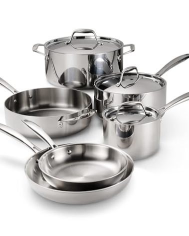 Tramontina Signature Tri-Ply Clad Stainless Steel 9-Piece Cookware Set with Lids, Pots and Pans Kitchen Set, Induction-Ready, Dishwasher-Safe, NSF-Certified