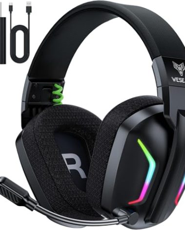 WESEARY Wireless Gaming Headsets for PC, PS5, PS4, Switch, Mac, 2.4GHz Wireless Gaming Headphone with ENC Noise Canceling Microphone, Bluetooth 5.4, Cool Lighting, 50H Battery, 50mm Drivers