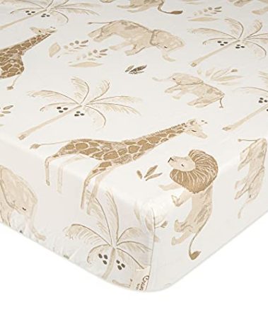 Crane Baby Safari Nursery Decor Crib Sheet, 100% Cotton Fitted Sheet for Standard Mattress 28in X 52in, Breathable Toddler Bed Sheet for Boys and Girls
