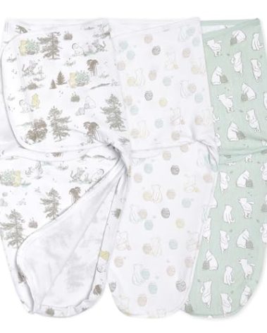 aden + anais Essentials Easy Swaddle Wrap Quick Change with Bottom Zipper, Snug Cotton Knit Baby Wrap Swaddle Blanket for Newborns, TOG 1.0, 3 Pack, Winnie, 0-3 Months, Small/Medium
