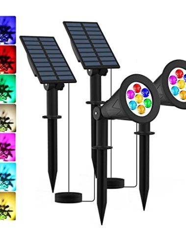 T-SUNUS Halloween Solar Landscape Spotlights Color Changing, Christmas Spot Lights Waterproof IP65 Garden Pond Light, 180° Adjustable Wall Light, Separately Installed for Outdoor/Indoor Pack of 2