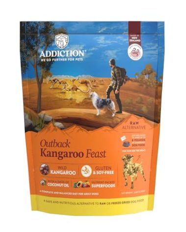 Addiction Outback Kangaroo Feast Air-Dried Grain-Free Dog Food – Complete Meal or Topper with Natural Ingredients for Digestive and Skin & Coat Health, 2lb