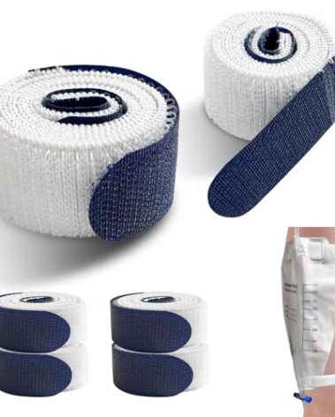 4 Packs Leg Bag Straps(Blue), Urine Drainage Bag Strap Catheter Leg Bag Straps with Soft Elastic Fabric Comfortable Silicone Grips for Men Women