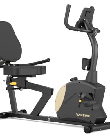 VANSWE Recumbent Exercise Bike for Home Seniors, with 400 LBS Weight Capacity, Smart App and Bluetooth Connectivity, LED Display, Pulse Handle (Black)