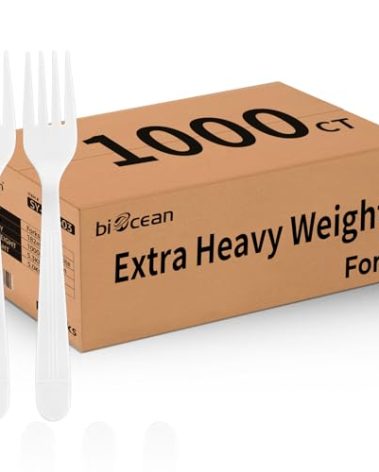 Biocean Plastic Forks 1000 Count Extra Heavy Duty Disposable Fork Bulk Plastic Forks White Silverware Reusable Disposable Cutlery for Home Restaurant Party Picnic