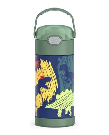 THERMOS FUNTAINER Water Bottle with Straw - 12 Ounce - Kids Stainless Steel Vacuum Insulated Water Bottle with Lid, Dinosaurs