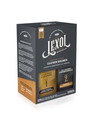 Leather Conditioner and Cleaner Kit by Lexol, Use on Furniture, Car Interiors, Shoes, Handbags, Includes 2 Application Sponges, Two-Step System, 16 oz Each