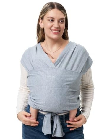 Momcozy Baby Wrap Carrier, Easy to Wear Infant Carrier Slings, Lightweight Hands Free Baby Sling, Adjustable Baby Carriers for Newborn to Toddler 8-35 lbs, Grey