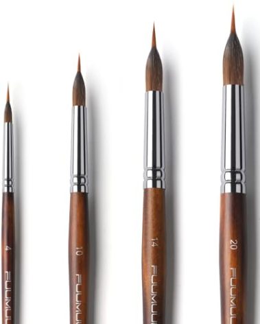 Watercolor Brushes Professional, Fuumuui 4Pcs Extended Needle Point Brushes Synthetic Extra Long Pinhead Brush with Sable Body for Fine Detailing - Watercolor Acrylic Gouache Inks Painting