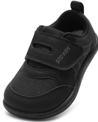 Toddler Wide Toe Box Shoes Boys Barefoot Shoe Boy Sneakers Kids Tennis Shoes Preschool Non Slip Lightweight Comfortable First Walking Running Outdoor Activities All Black Little Kid Size 12
