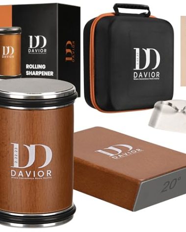 Davior Rolling Knife Sharpener Kit with Diamond Discs, 15° & 20° Multi Angle Magnetic Knife Sharpener Roller Tool for Kitchen and Pocket Knives, Finger Protector, Leather Strop & Carry Bag