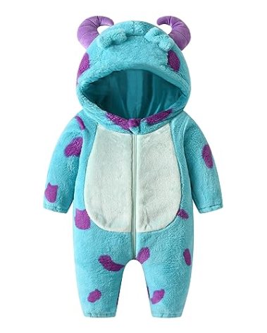 Chloefairy Toddler Halloween Costume Baby Boy Girl Monsters Animal Costume Fuzzy Hooded Romper Onesie Cosplay Jumpsuit (Blue, 6-12 Months)