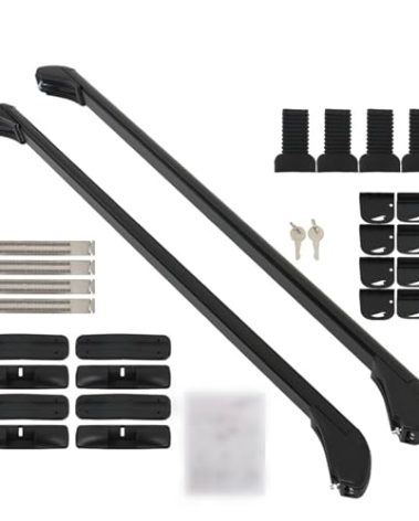 Silscvtt 2Pcs 43 Inch Universal Car Top Roof Cross Bar Luggage Cargo Rack Adjustable Window Frame Aluminum Black