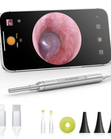 AnyScope Digital Otoscope Compatible with iPhone and Android Devices, HD Ear Camera with Ear Wax Removal Tools, Video Ear Scope Otoscope with Light, Capture Photos and Videos (Silver)