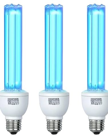 3 Pack 25 Watts UVC Light Bulb Ozone Free, UV Light for Bedroom/Bathroom/Closet/Kitchen, 253.7nm Wavelength Covers up to 400sq.ft, E26 Base 110V CTUV-25