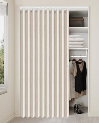 Vatge Accordion Style Door Curtains for Doorways - Laundry Room Curtains for Doorway, Folding Accordion Doors for Closets with No Door, 1 Panel with Tieback, W52 x L78, Beige