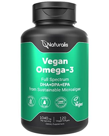 Naturalis Vegan Omega 3 DHA, EPA & DPA from Algae | Vegan Society Certified, Sustainably Sourced, True Full Spectrum | 120 Veggie Softgels (Carrageenan Free)