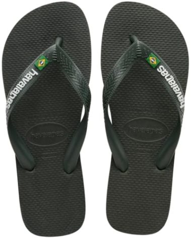 Havaianas for Men - Brazil Logo Flip Flops - Green Olive - 9/10 M