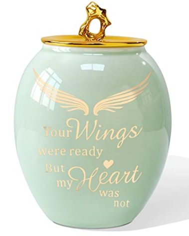 LINES ARTE Medium Urn for Ashes Adult Male Female,Cremation Ceramic Green Urn for Human Ashes Men Women Dad Mom with Angel Wing