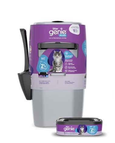 Litter Genie Plus Pail (Silver) | Cat Litter Box Waste Disposal System for Odor Control | Includes 1 Square Refill Bag