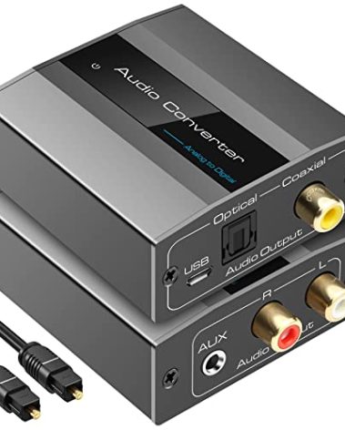 VPFET Analog to Digital Audio Converter RCA to Optical with Cable 3.5mm AUX Jack Toslink and Coaxial Adapter for Soundbar