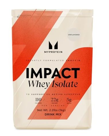 Myprotein Impact Whey Protein Isolate, 2.2 Lbs (40 Servings) Unflavored, 22g Protein, 3.5g Glutamine & 4.5g BCAA Per Serving, Shake for Muscle Strength & Recovery