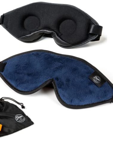 Dream Essentials, Escape 3D Sleep Mask, Earplugs, Carry Pouch Set, Molded Eye Shade, Men and Women, Contoured, Nose Bridge, Light Block, Memory Foam, Gift Set, Travel, Yoga, Blindfold, Navy Blue