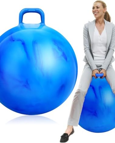 Lewtemi Hopper Ball for Adults, 29 Inch Bouncing Ball Hippity with Handle Rubber Hop, Jumping Hopping Exercise with Air Pump for Outdoors Sports Games Exercise (Gradient Blue)