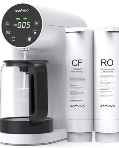 Ecoviva Countertop Reverse Osmosis System RO Water Filter, 5 Stage Filtration, Real-time TDS Monitor, 3:1 Pure to Drain, Zero-Installation Portable Water Purifier (WP-RO-200G White)