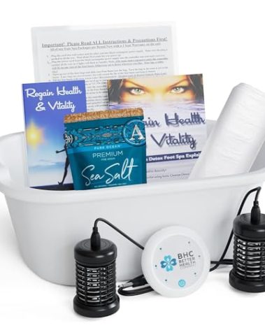 Ionic Foot Bath Detox Machine for Home Use - Free Regain Health & Vitality Booklet & Brochure - 2 Arrays, 20 Basin Liners, Detox Sea Salt, Basin 12QT