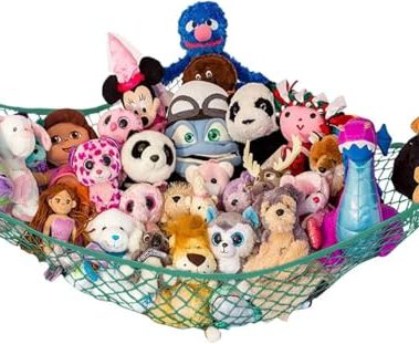 Lilly's Love Large Stuffed Animal Hammock | Corner Hanging Organizer, Stuffed Animal Storage | Easy to Hang Plushie Net w/Included Anchors & Hooks | Cute Room & Bedroom Decor (Green)