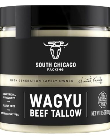 South Chicago Packing Wagyu Beef Tallow, 11.5 Oz Glass Jar, Perfect for Searing, Sauteing, Cooking, Pan Frying, Keto Friendly, Paleo Friendly, Pantry Staple